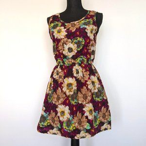 Top Shine World Sunflower Purple Colorful Floral Dress Size Small